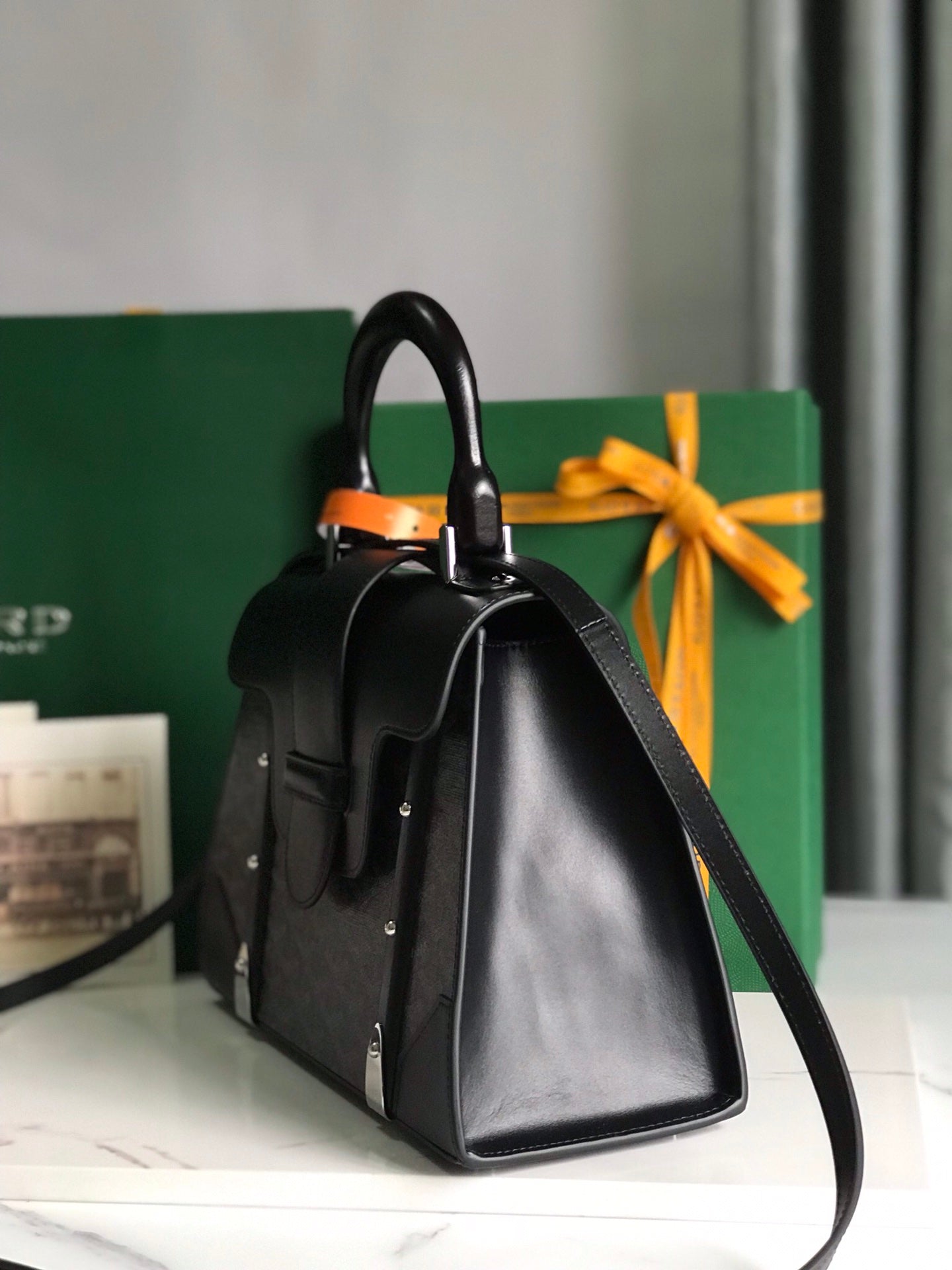 SA?GON PM BAG 28 IN BLACK GOYARDINE CANVAS AND CALFSKIN