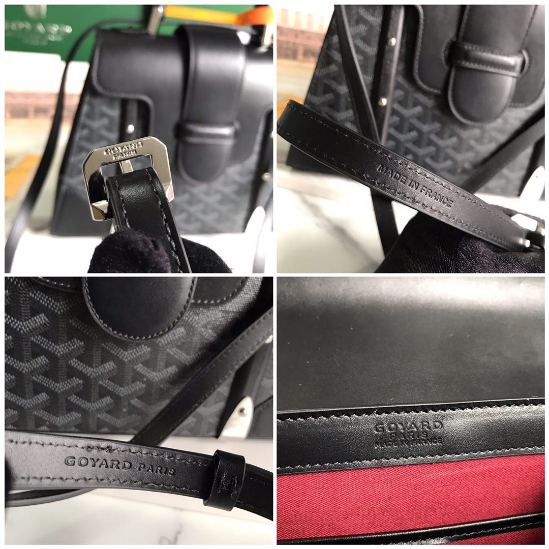 SA?GON PM BAG 28 IN BLACK GOYARDINE CANVAS AND CALFSKIN