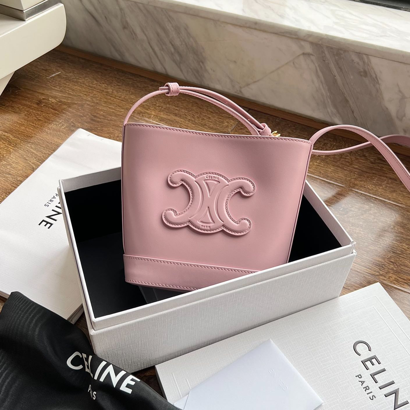 BOLSO CUIR TRIPHOME 19 DE PIEL DE BECERRO LISA ROSA PASTEL
