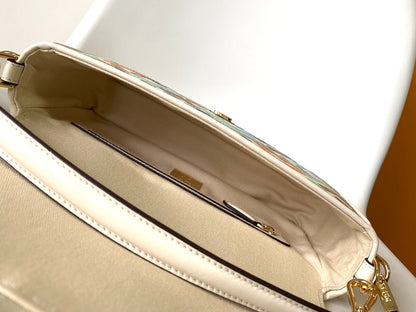 Bolso Fend Baguette de lona blanca y multicolor 27 con bordado FF Ghw 