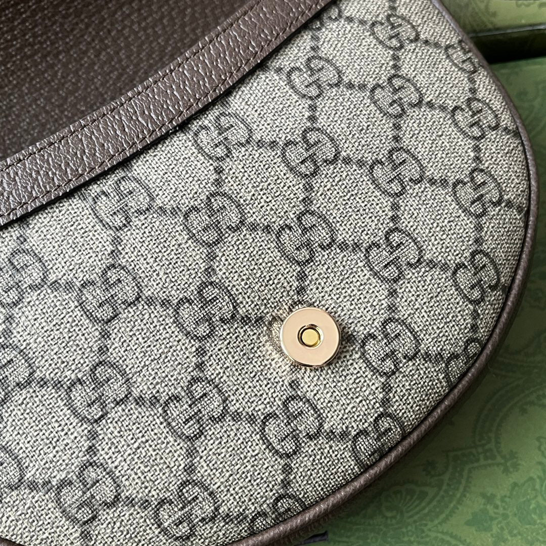 BOLSO DE HOMBRO OPHIDIA MINI 20 CON TRIBANDA EN MEZCLA DE LONA BEIGE ÉBANO Y PIEL DE BECERRO MARRÓN