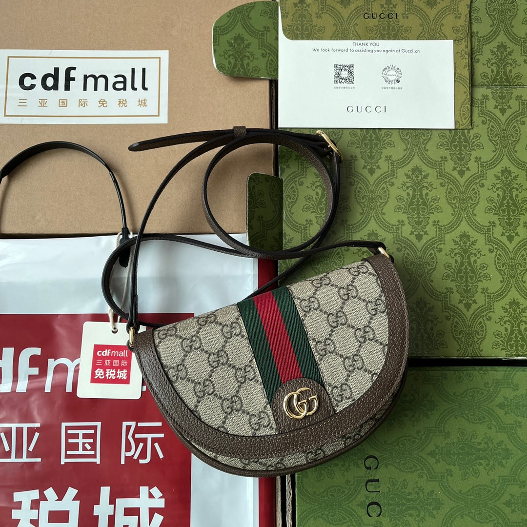 BOLSO DE HOMBRO OPHIDIA MINI 20 CON TRIBANDA EN MEZCLA DE LONA BEIGE ÉBANO Y PIEL DE BECERRO MARRÓN