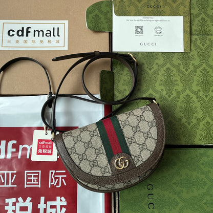 BOLSO DE HOMBRO OPHIDIA MINI 20 CON TRIBANDA EN MEZCLA DE LONA BEIGE ÉBANO Y PIEL DE BECERRO MARRÓN