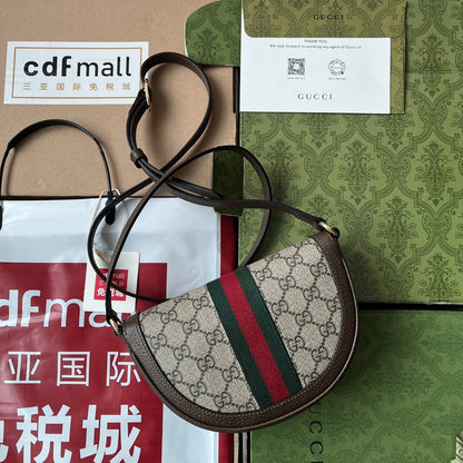 BOLSO DE HOMBRO OPHIDIA MINI 20 CON TRIBANDA EN MEZCLA DE LONA BEIGE ÉBANO Y PIEL DE BECERRO MARRÓN