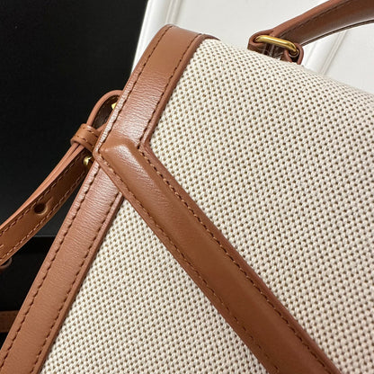 Bolso de mano SL Cassandra de dos vías con asa superior, lona beige y piel marrón
