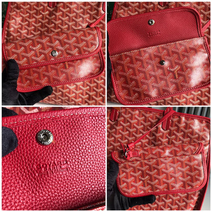 BOLSO HARDY PM 40 EN LONA GOYARDINE ROJA Y ADORNO DE CUERO TAURILLON