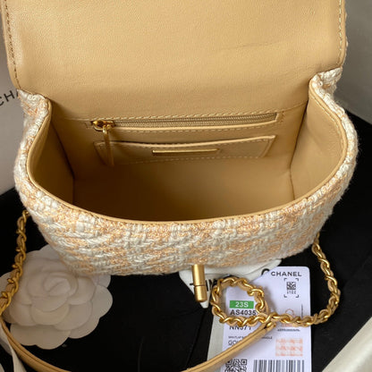 Sac CC MINI 15 en tweed de laine blanc mélangé Merigold