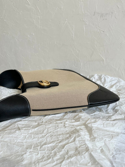 BOLSO GRANDE AFRODITA 47 DE LONA BEIGE Y PIEL DE BECERRO NEGRA