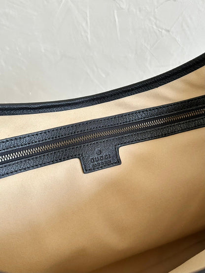 BOLSO GRANDE AFRODITA 47 DE LONA BEIGE Y PIEL DE BECERRO NEGRA
