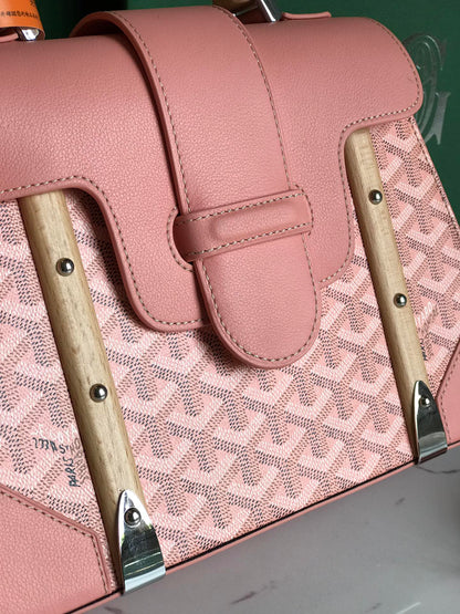 BOLSO SA?GON PM 28 EN LONA GOYARDINE ROSA BEBÉ Y PIEL DE BECERRO