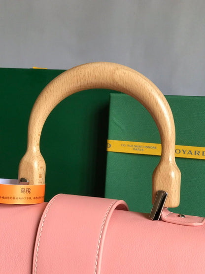 BOLSO SA?GON PM 28 EN LONA GOYARDINE ROSA BEBÉ Y PIEL DE BECERRO