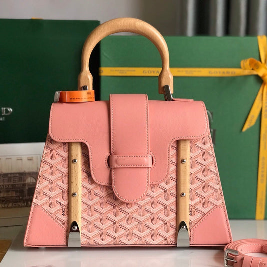 SA?GON PM BAG 28 IN BABY PINK GOYARDINE CANVAS AND CALFSKIN