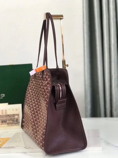 BOLSO HARDY PM 40 EN LONA GOYARDINE MARRÓN Y ADORNO DE CUERO TAURILLON