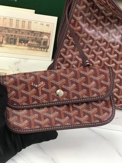 BOLSO HARDY PM 40 EN LONA GOYARDINE MARRÓN Y ADORNO DE CUERO TAURILLON