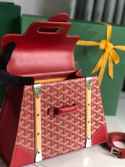 SA?GON PM BAG 28 IN PERSIAN RED GOYARDINE CANVAS AND CALFSKIN
