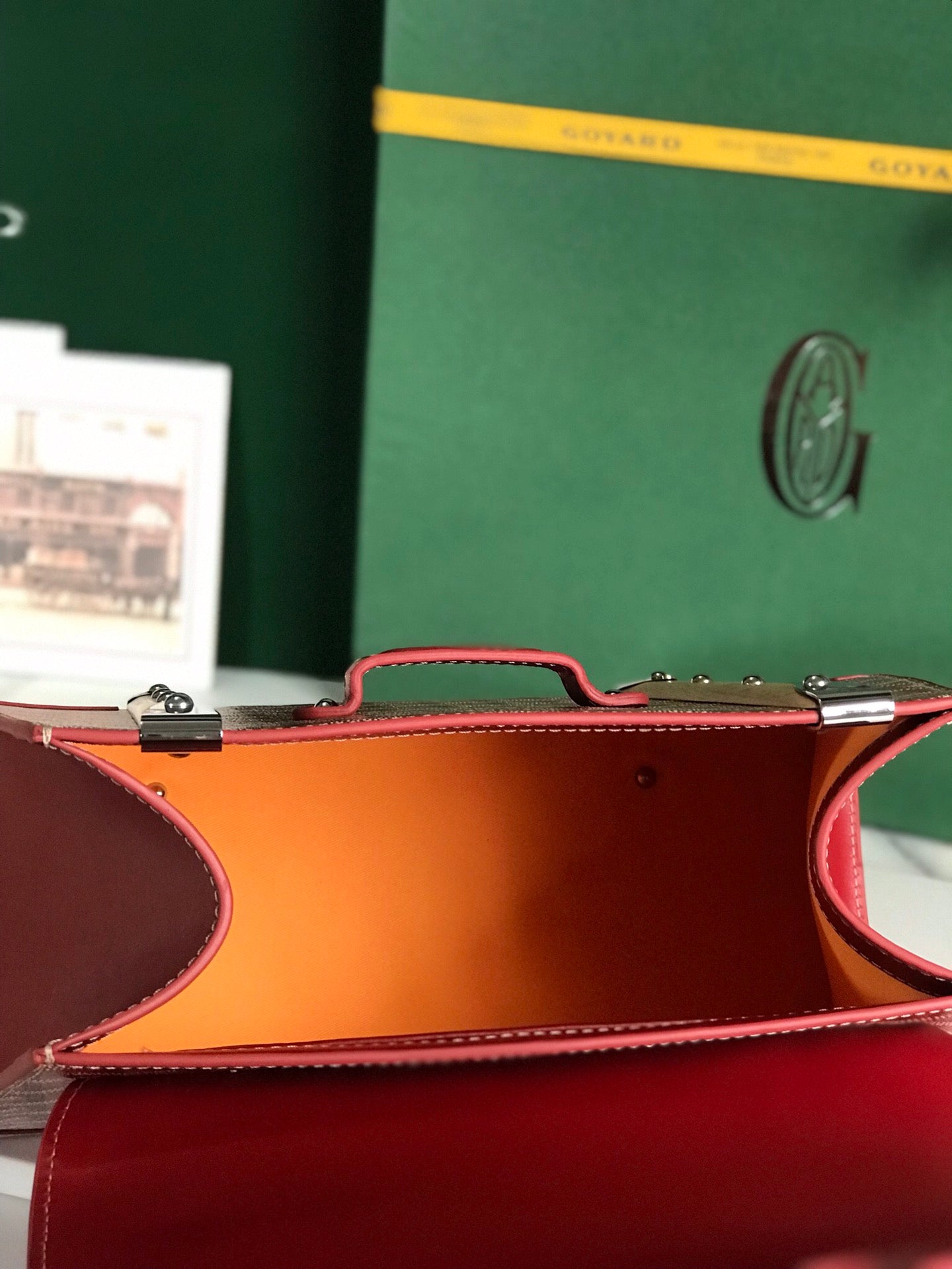 SA?GON PM BAG 28 IN PERSIAN RED GOYARDINE CANVAS AND CALFSKIN