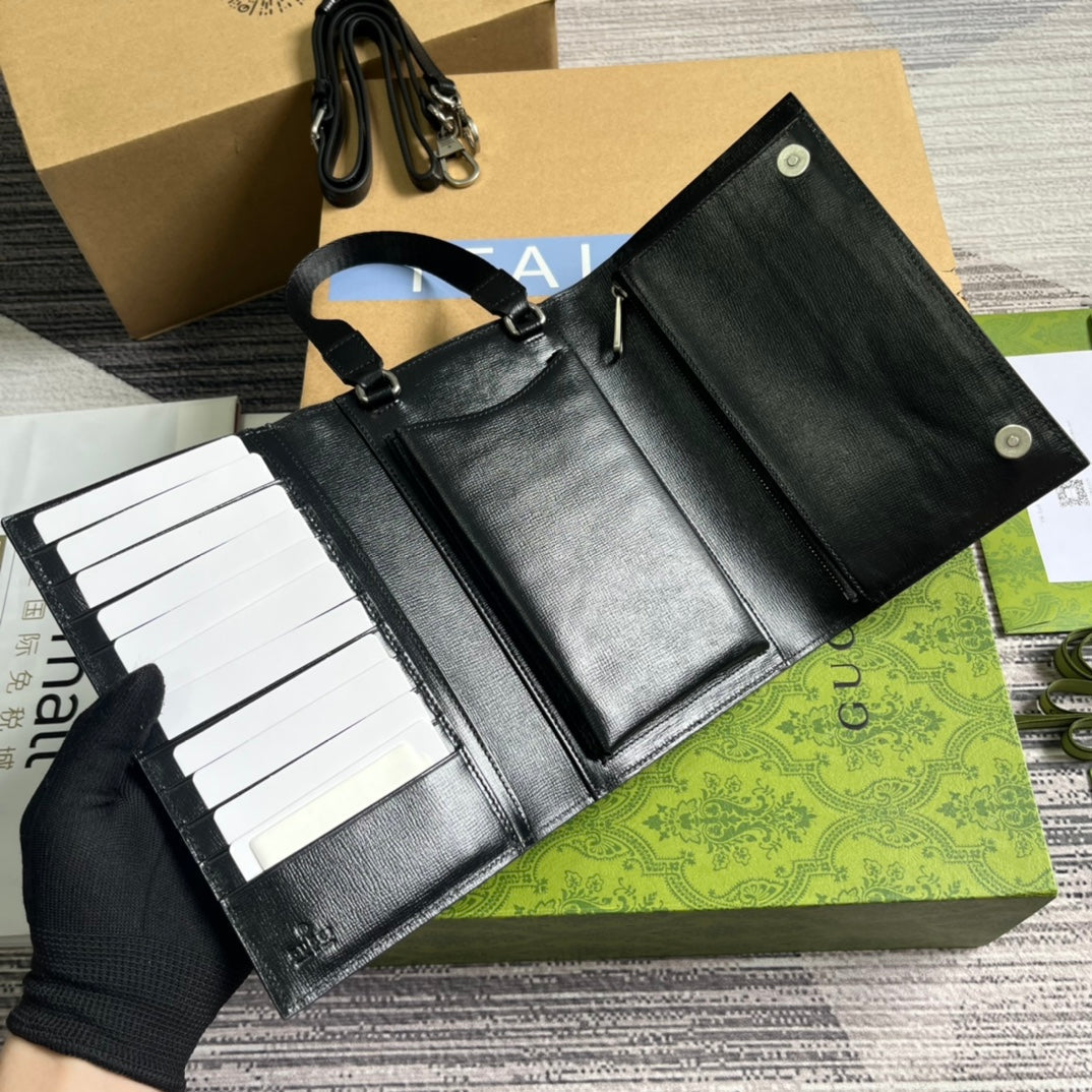 CLUTCH GG CLASP 20 EN LONA NEGRA Y PIEL DE BECERRO