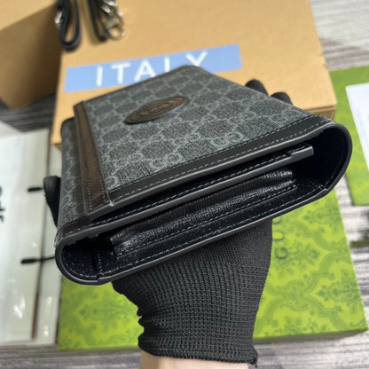 CLUTCH GG CLASP 20 EN LONA NEGRA Y PIEL DE BECERRO