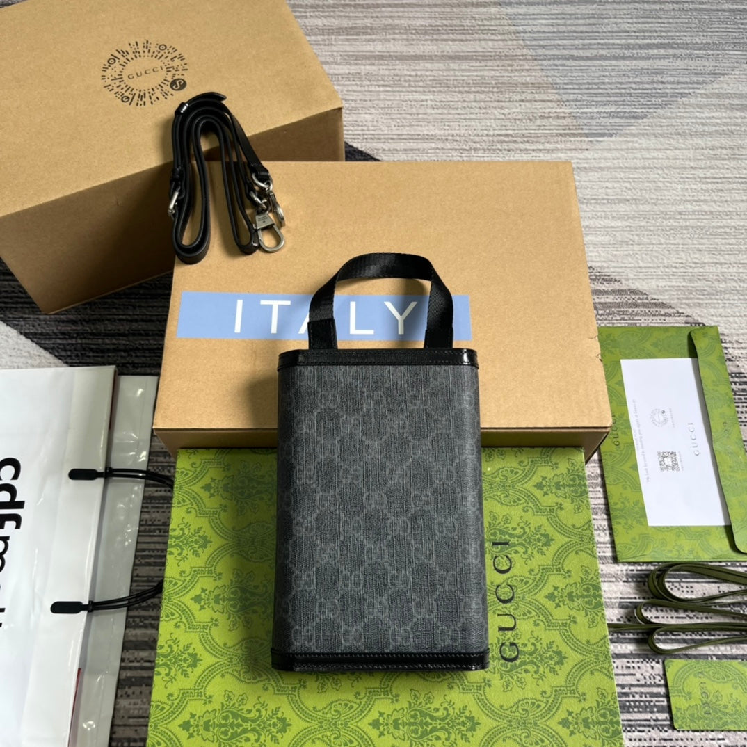 CLUTCH GG CLASP 20 EN LONA NEGRA Y PIEL DE BECERRO