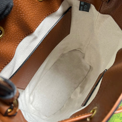 SAC SEAU GG OPHIDIA PETIT 26 EN TOILE BEIGE ET CUIR DE VEAU MARRON