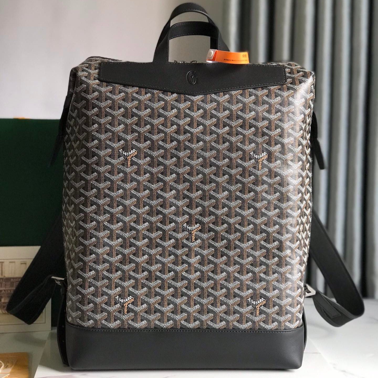 MOCHILA CISALPIN 43 EN LONA GOYARDINE NEGRA Y PIEL DE BECERRO