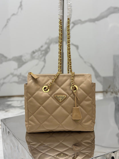 SAC HOBO VINTAGE 25 EN NYLON MATELASSÉ BEIGE FRANÇAIS CLAIR, QUINCAILLERIE DORÉ