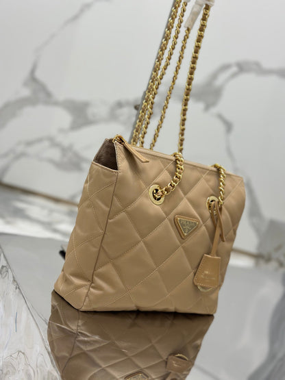 SAC HOBO VINTAGE 25 EN NYLON MATELASSÉ BEIGE FRANÇAIS CLAIR, QUINCAILLERIE DORÉ