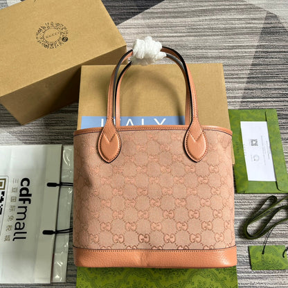 Petit sac fourre-tout GG OPHIDIA 25 en toile rose clair