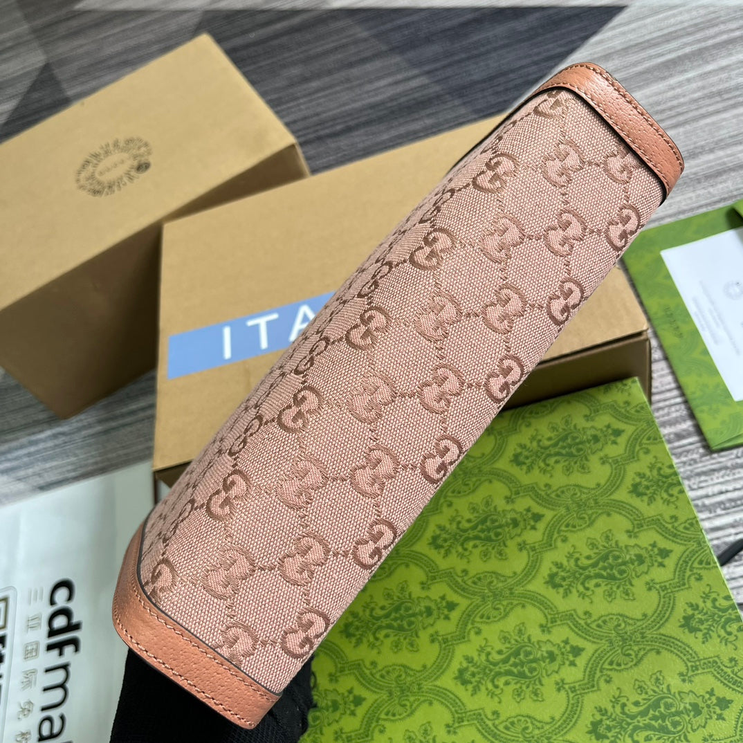 BOLSO OPHIDIA GG 27 DE LONA ROSA CLARO Y PIEL DE BECERRO