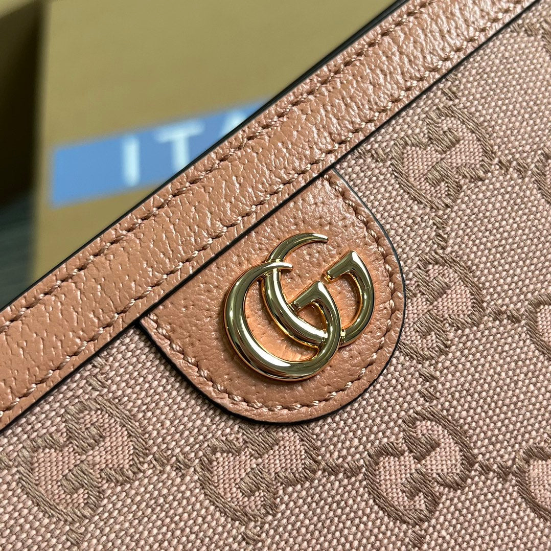 BOLSO OPHIDIA GG 27 DE LONA ROSA CLARO Y PIEL DE BECERRO