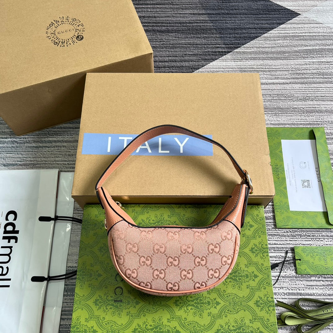 BOLSO OPHIDIA GG MINI 20 DE LONA ROSA CLARO Y PIEL DE BECERRO