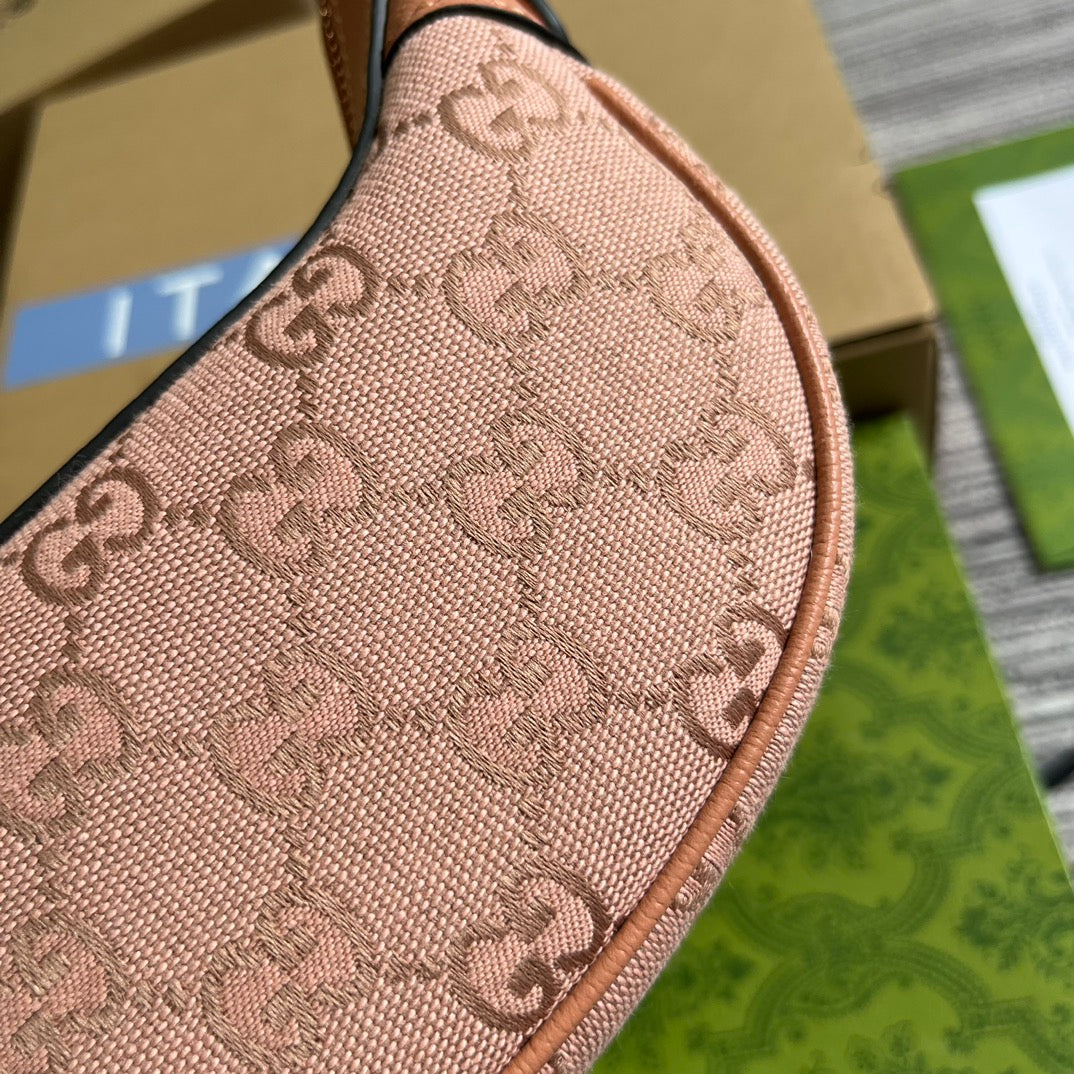 BOLSO OPHIDIA GG MINI 20 DE LONA ROSA CLARO Y PIEL DE BECERRO