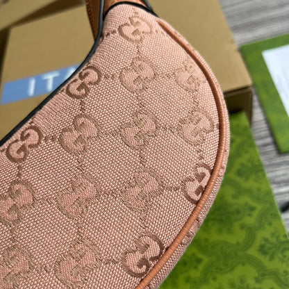 BOLSO OPHIDIA GG MINI 20 DE LONA ROSA CLARO Y PIEL DE BECERRO
