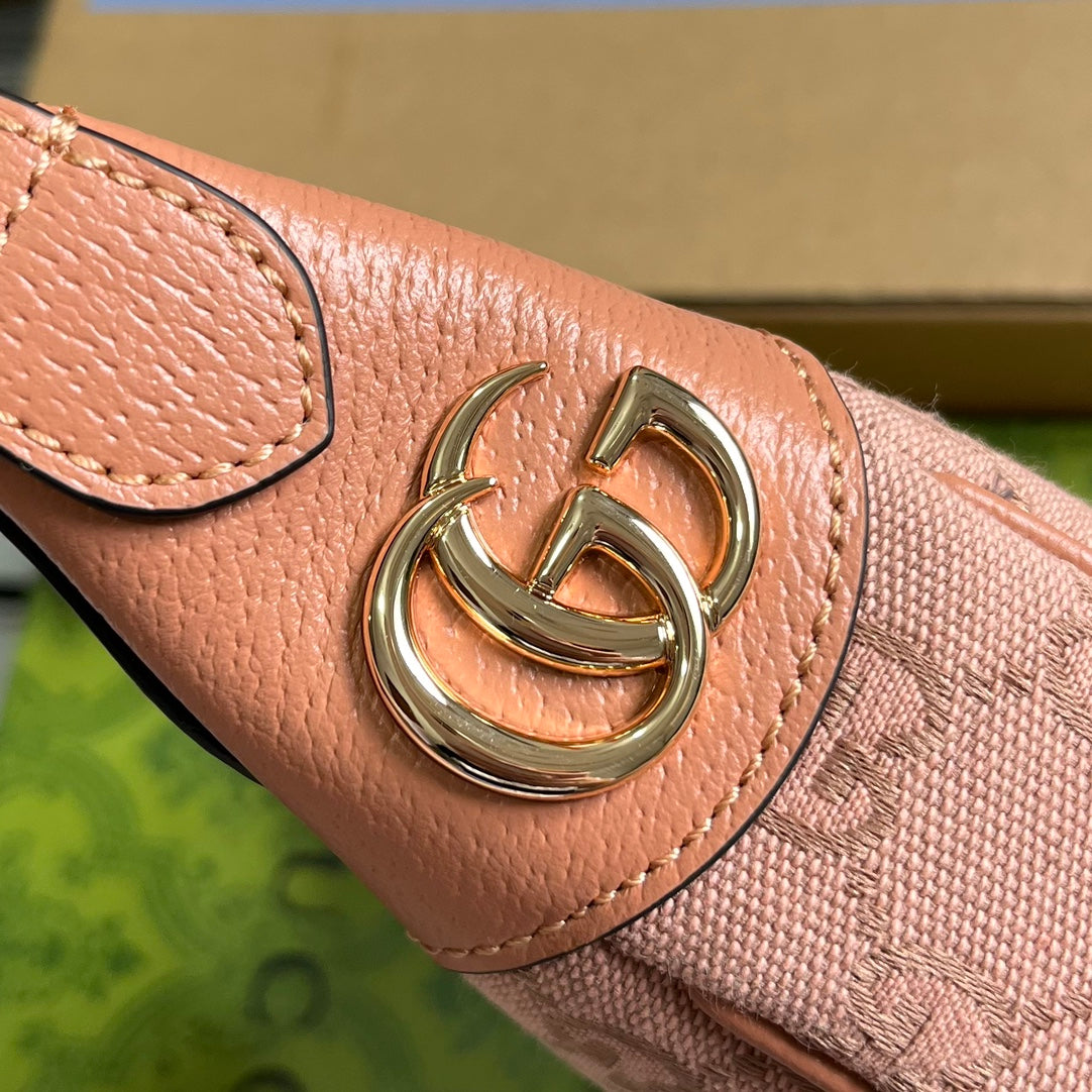 BOLSO OPHIDIA GG MINI 20 DE LONA ROSA CLARO Y PIEL DE BECERRO