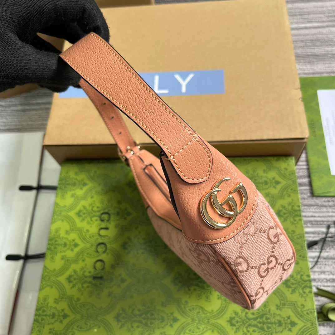 BOLSO OPHIDIA GG MINI 20 DE LONA ROSA CLARO Y PIEL DE BECERRO