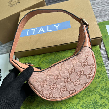 BOLSO OPHIDIA GG MINI 20 DE LONA ROSA CLARO Y PIEL DE BECERRO