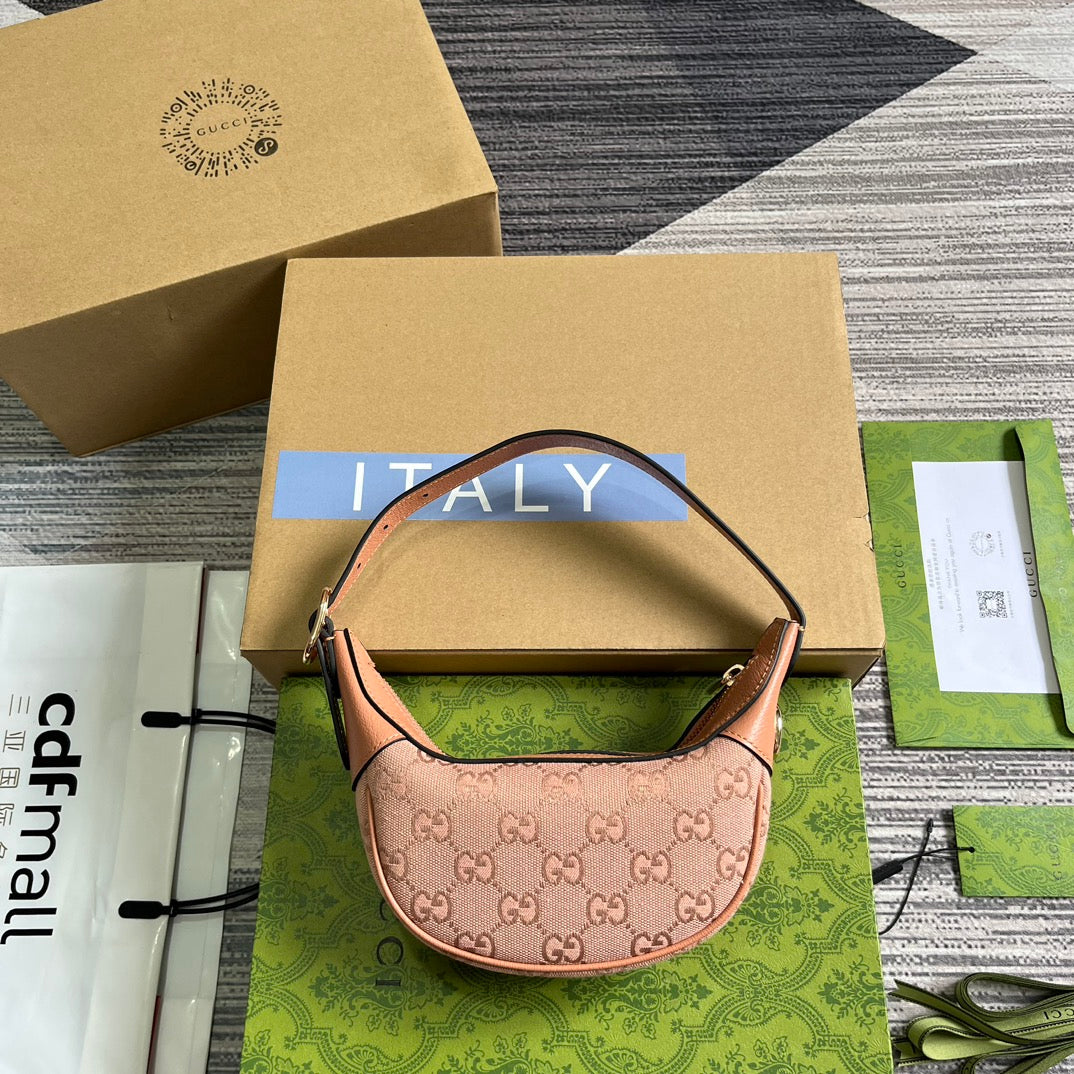BOLSO OPHIDIA GG MINI 20 DE LONA ROSA CLARO Y PIEL DE BECERRO