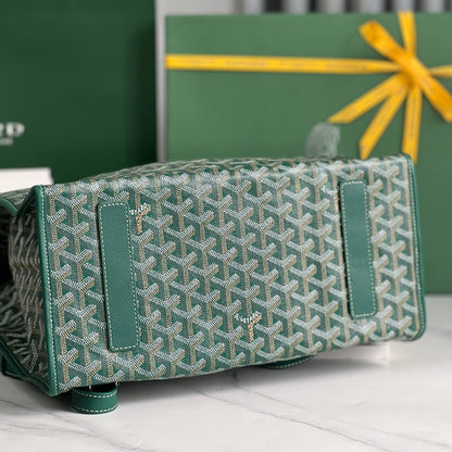 SAINT L¨¦GER BACKPACK 35 IN GREEN GOYARDINE CANVAS AND CALFSKIN WITH CARTOON PATCH