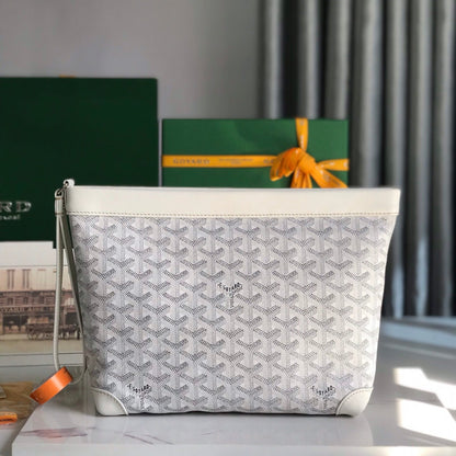 POCHETTE CONTI 24 EN CUIR D'AGNEAU BLANC ET TOILE GOYARDINE