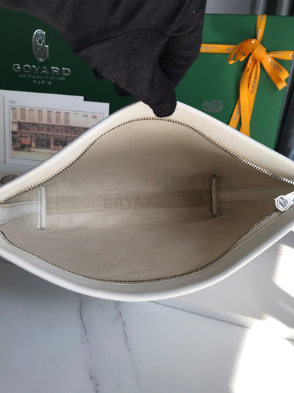 POCHETTE CONTI 24 EN CUIR D'AGNEAU BLANC ET TOILE GOYARDINE