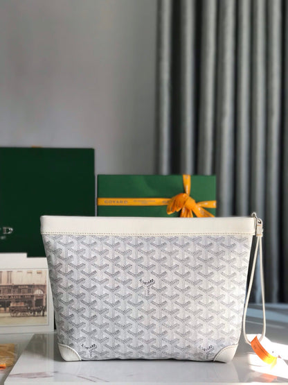 POCHETTE CONTI 24 EN CUIR D'AGNEAU BLANC ET TOILE GOYARDINE