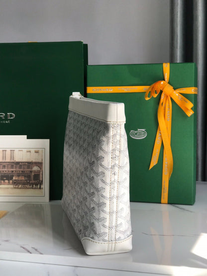 POCHETTE CONTI 24 EN CUIR D'AGNEAU BLANC ET TOILE GOYARDINE