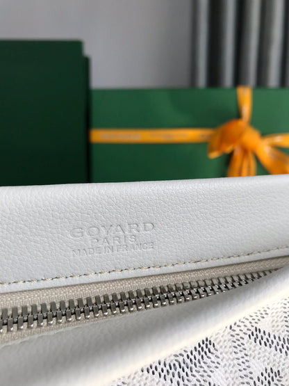 POCHETTE CONTI 24 EN CUIR D'AGNEAU BLANC ET TOILE GOYARDINE