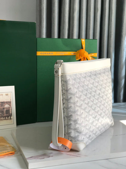 POCHETTE CONTI 24 EN CUIR D'AGNEAU BLANC ET TOILE GOYARDINE
