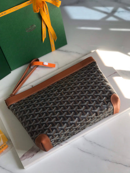 BOLSA CONTI 24 EN PIEL DE CORDERO COLOR MARRÓN Y LONA GOYARDINE NEGRA