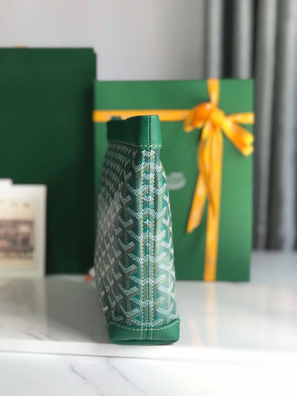 BOLSA CONTI 24 EN PIEL DE CORDERO VERDE Y LONA GOYARDINA