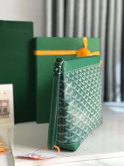 BOLSA CONTI 24 EN PIEL DE CORDERO VERDE Y LONA GOYARDINA