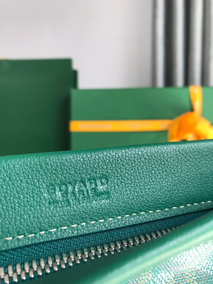 BOLSA CONTI 24 EN PIEL DE CORDERO VERDE Y LONA GOYARDINA