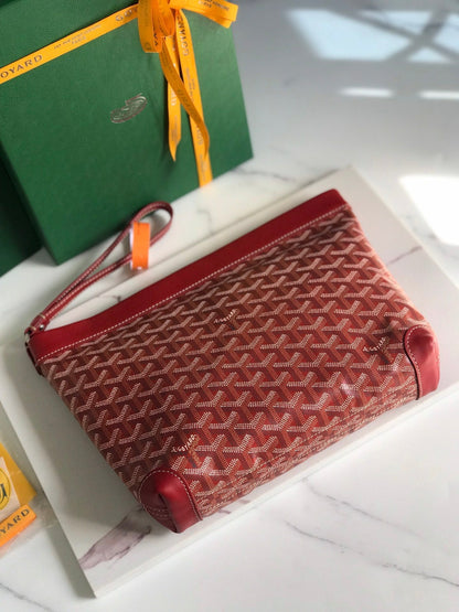 POCHETTE CONTI 24 EN CUIR D'AGNEAU ROUGE CLASSIQUE ET TOILE GOYARDINE