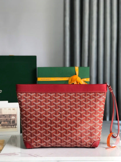 POCHETTE CONTI 24 EN CUIR D'AGNEAU ROUGE CLASSIQUE ET TOILE GOYARDINE